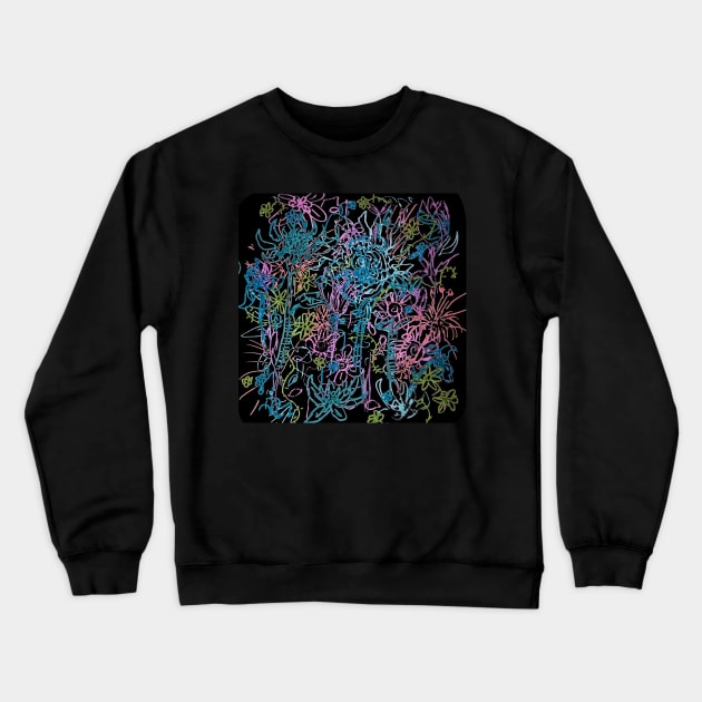 Overlapping Wildflowers (Black Background) Crewneck Sweatshirt by HeartonSleeves
